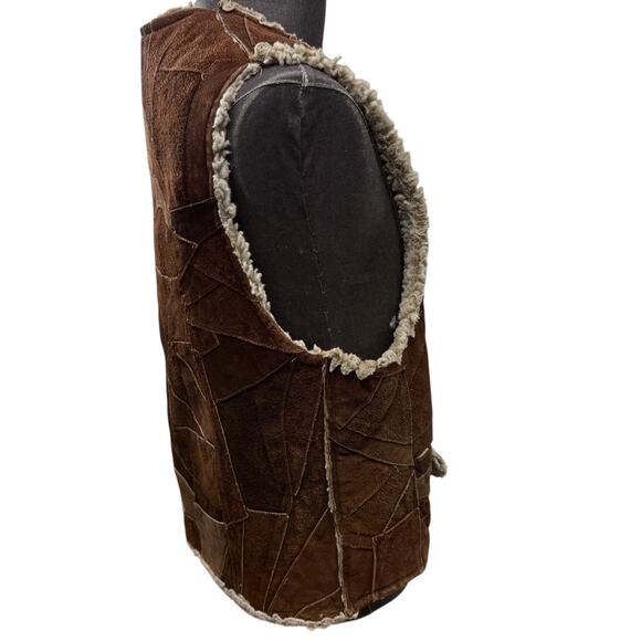 Western Cowboy VTG Sherpa Shearling Brown Patchwork Suede Leather Vest Size S/M - Picture 6 of 8